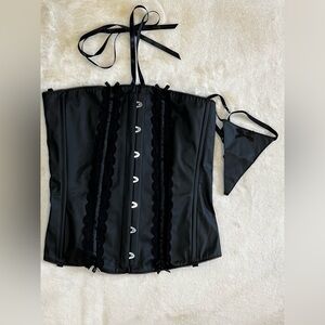 Allure Lingerie Black Corset Set M Lace Up Satin Gothic Burlesque